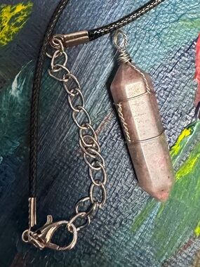 Wire-Wrapped Rhodonite Crystal Pendant Necklace